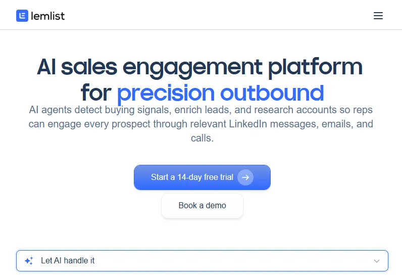 Lemlist homepage screenshot a very strong alternative to Smartlead