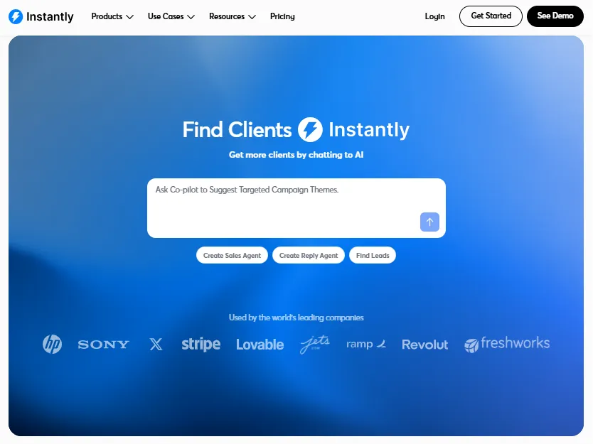 instantly home page screenshot