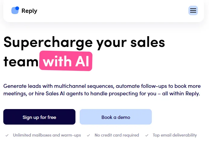 One of the best Smartlead alterntives Reply.io home page screenshot