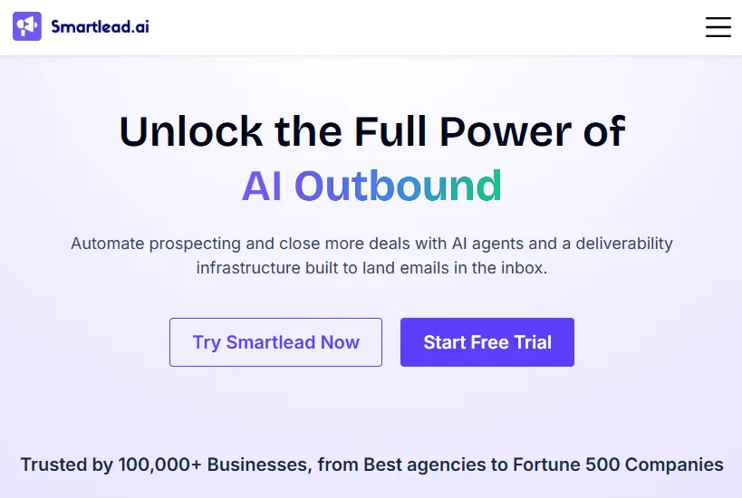Smartlead homepage overview of cold email outreach platform for agencies