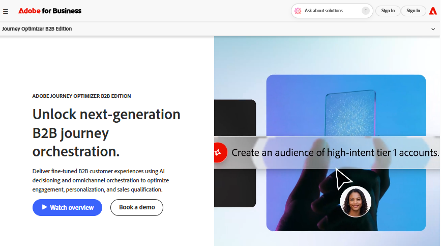 Adobe Journey Optimizer B2B Edition product page screenshot